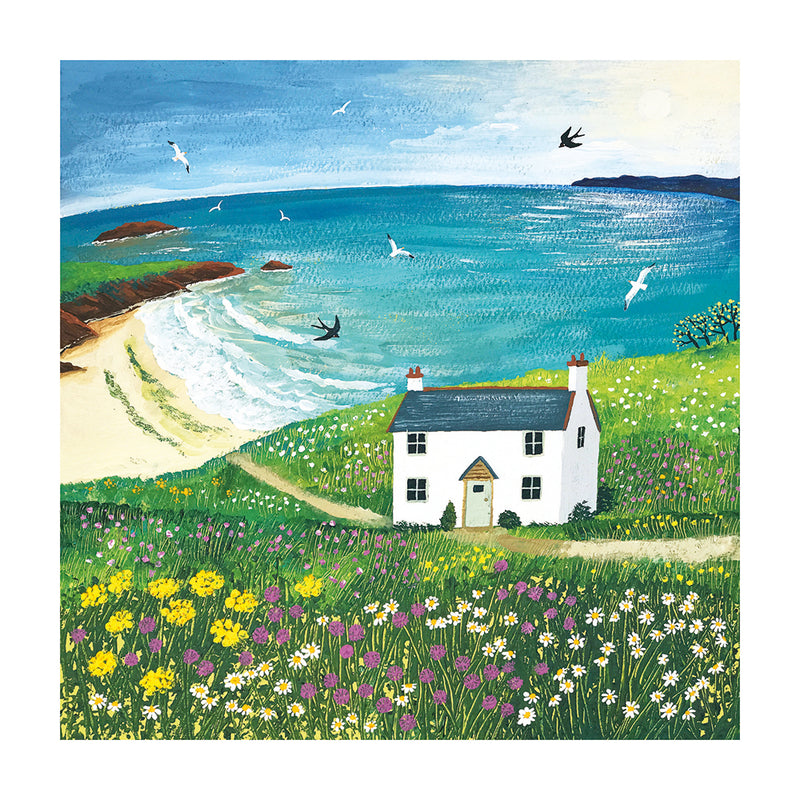 Seaside Cottage by Jo Grundy Blank Greeting Card with Envelope