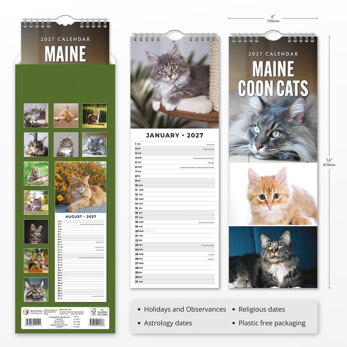 Maine Coon Cats 2027 Slim Wall Calendar
