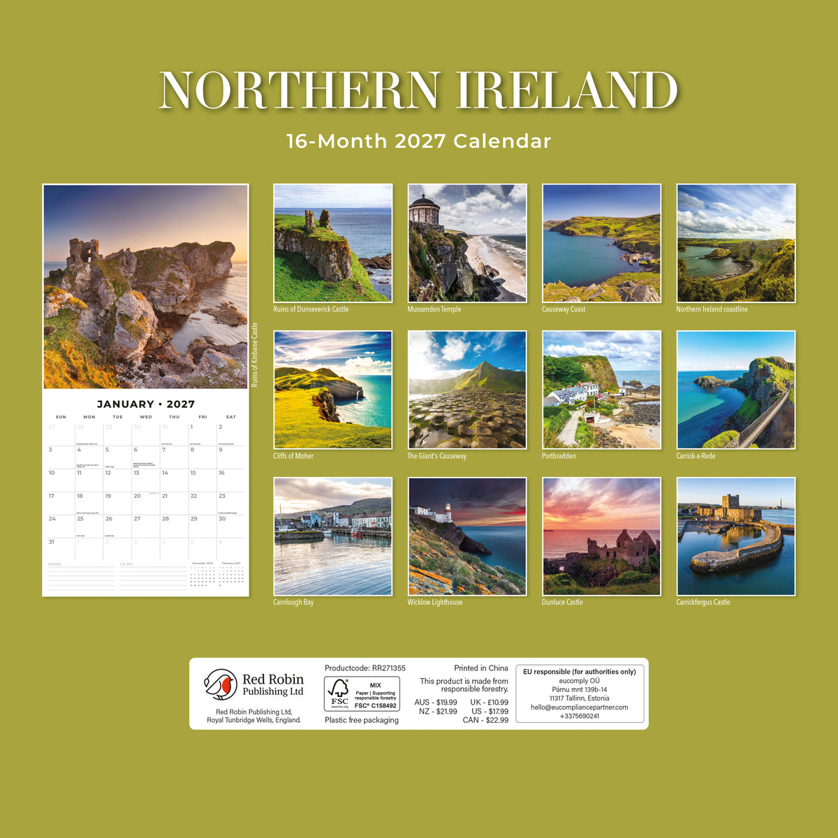 Northern Ireland 2027 Square Wall Calendar