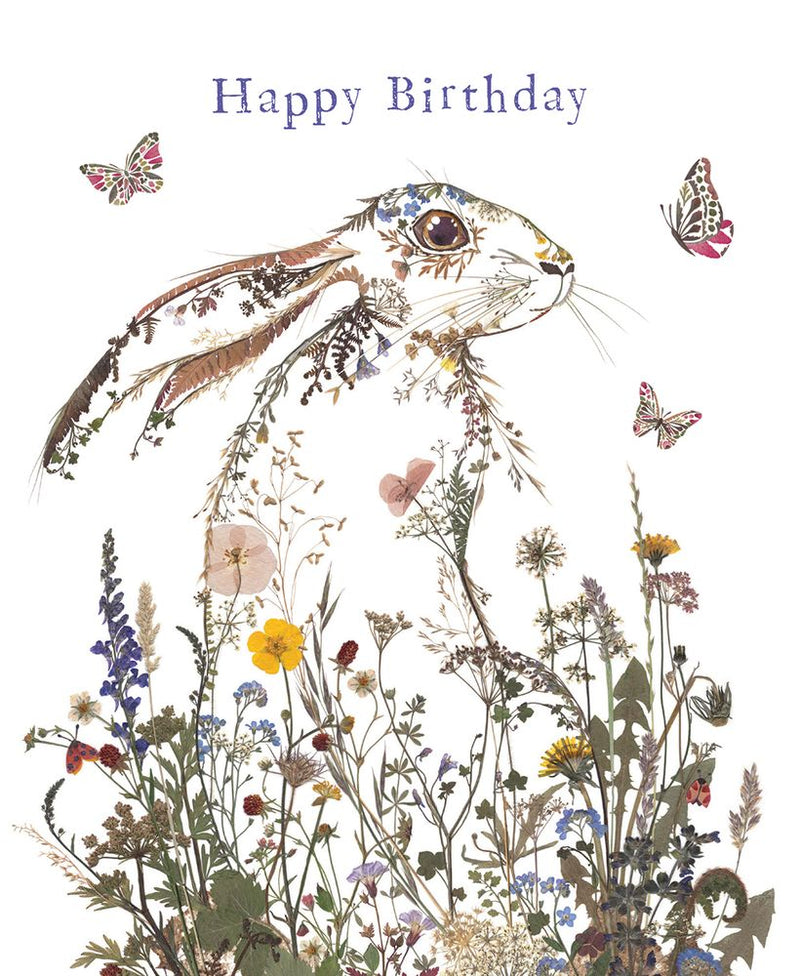 Wild Press Wildflower Hare Happy Birthday Greeting Card with Envelope