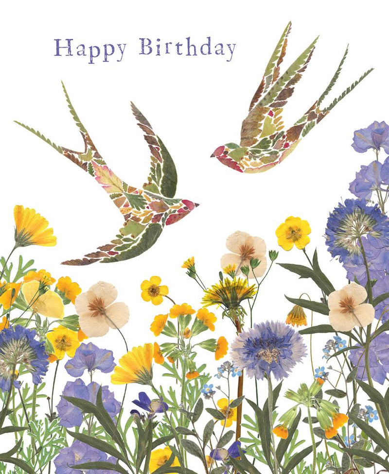 Wild Press Meadow Swallows Happy Birthday Greeting Card with Envelope