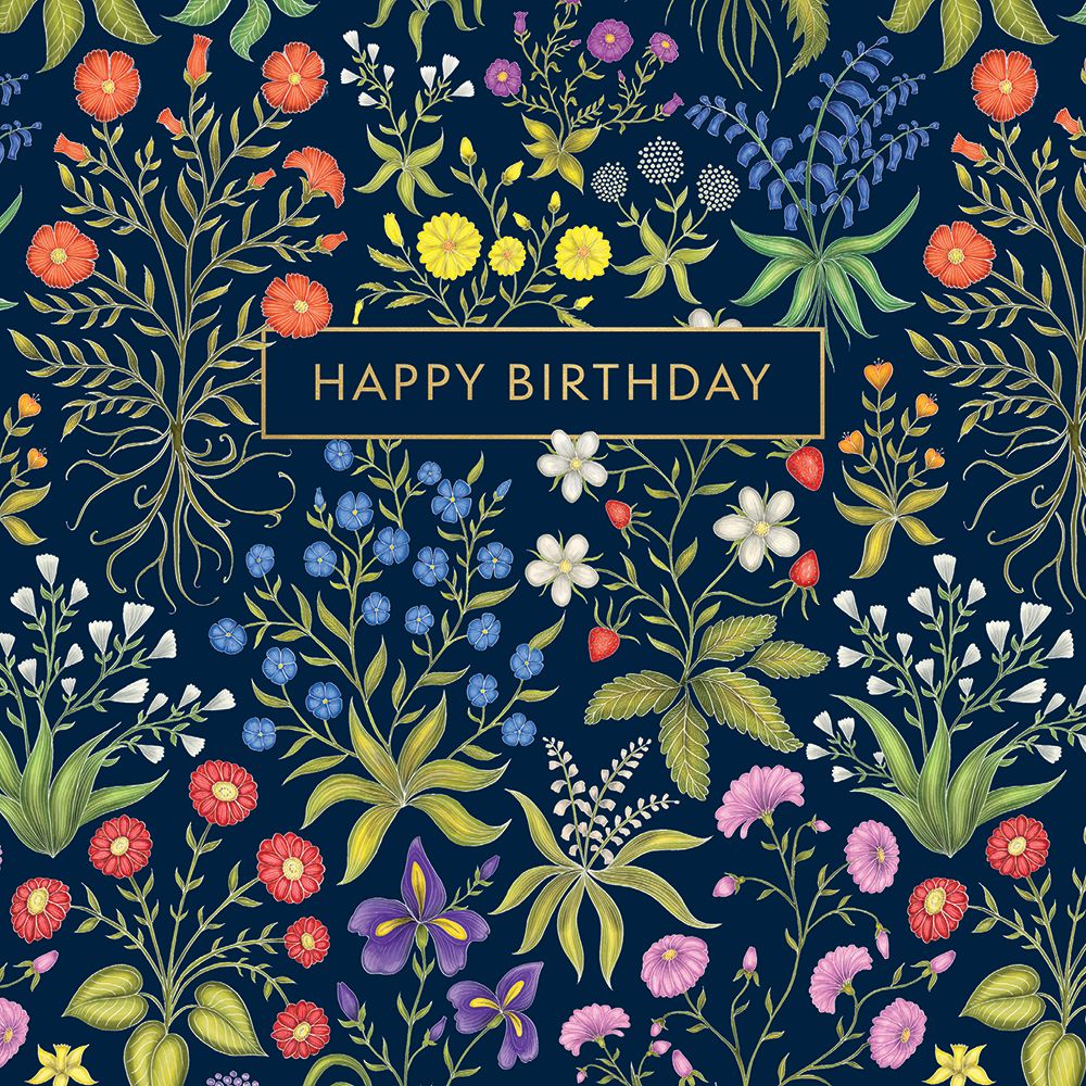 Catherine Rowe - Medieval Floral Happy Birthday Greeting Card with Envelope - Bee's Emporium
