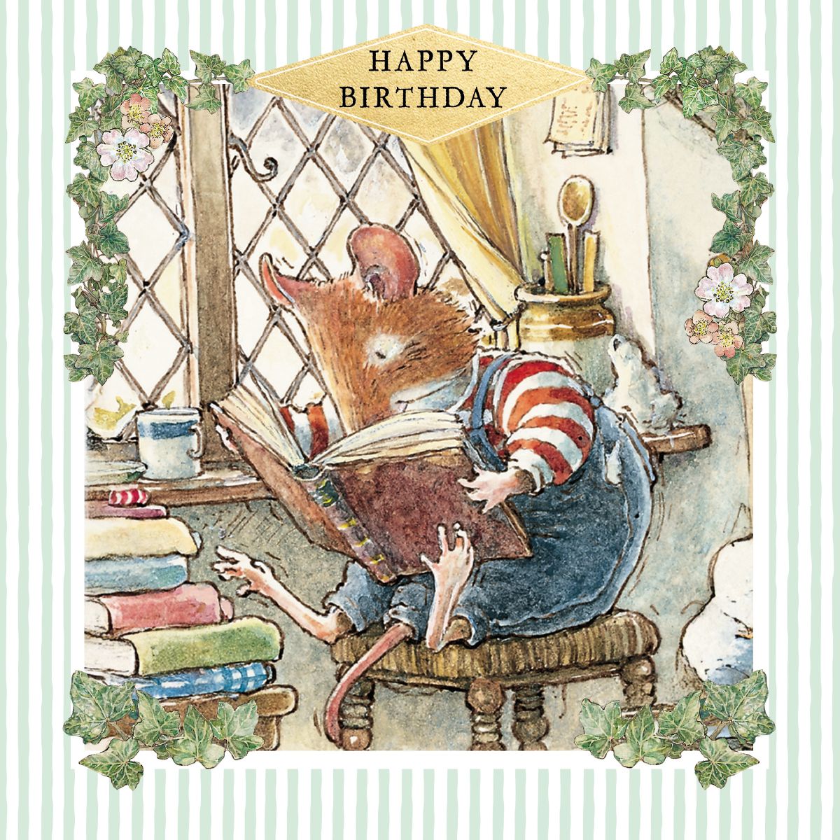 Brambly Hedge - Wilfred Reading Birthday Greeting Card with Envelope