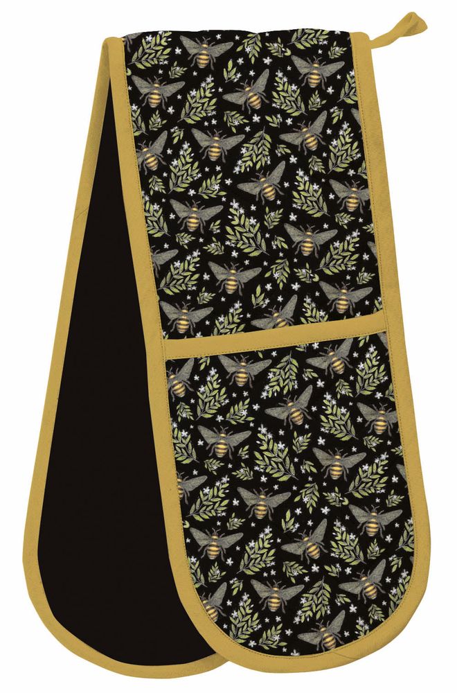 Catherine Rowe Honey Bee Pattern Organic Cotton Double Oven Gloves - Bee's Emporium