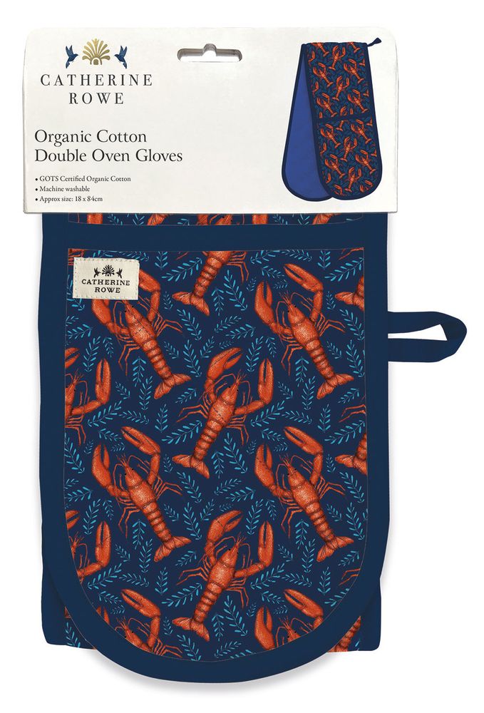 Catherine Rowe Lobsters Organic Cotton Double Oven Gloves - Bee's Emporium