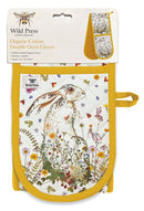Wild Press Wildflower Hare by Helen Ahpornsiri Organic Cotton Double Oven Gloves