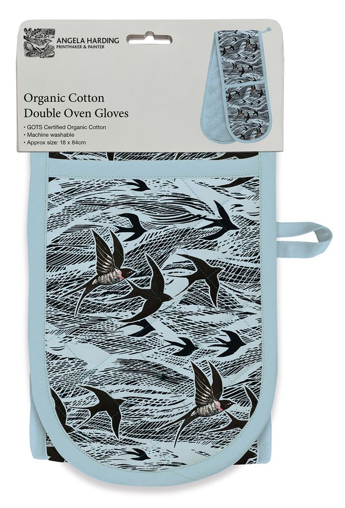 Swallows and Sea by Angela Harding Organic Cotton Double Oven Gloves