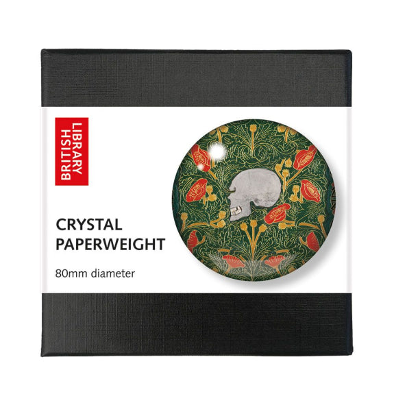 British Library Skull and Flowers Crystal Dome Paperweight - Bee's Emporium