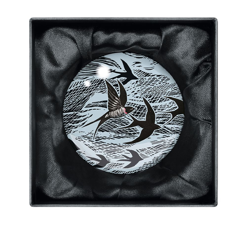 Angela Harding Swallows and Sea Crystal Dome Paperweight - Bee's Emporium