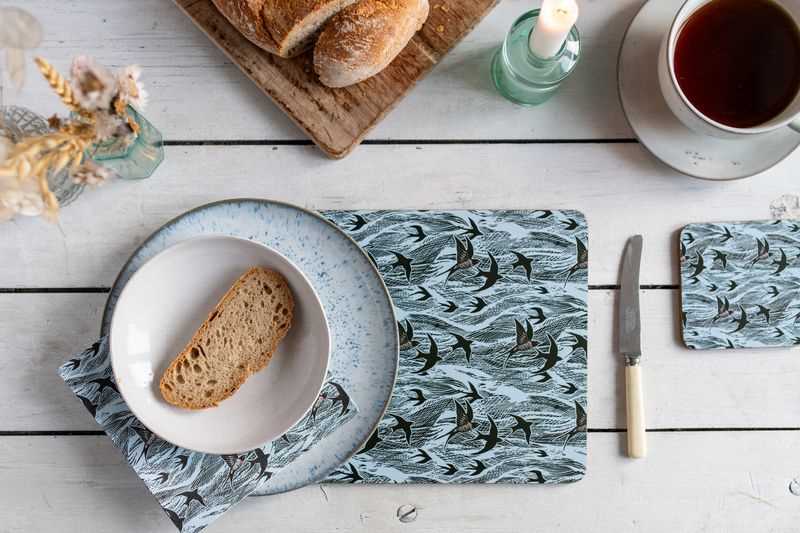 Angela Harding Swallows and Sea Set of 4 Cork Backed Placemats