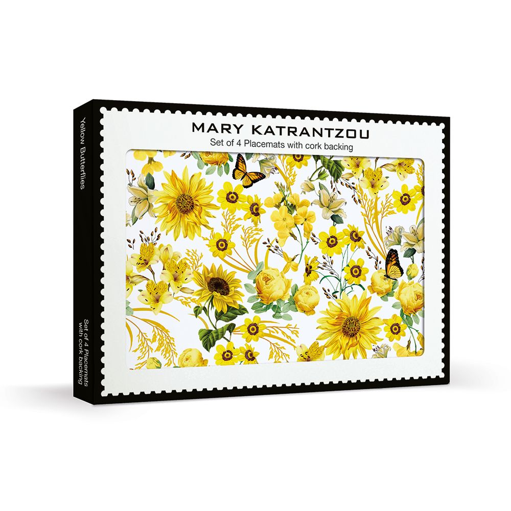 Mary Katrantzou Yellow Butterflies Set of 4 Cork Backed Placemats - Bee's Emporium