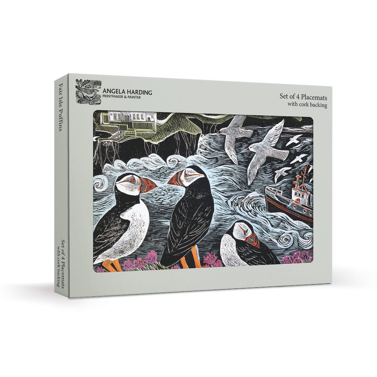 Angela Harding Puffins Set of 4 Cork Backed Placemats