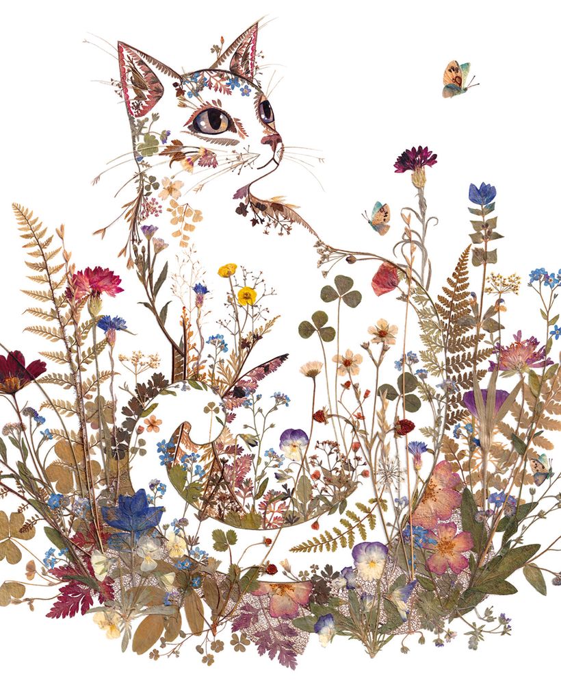 Wild Press - Cottage Garden Kitty Blank Greeting Card with Envelope - Bee's Emporium