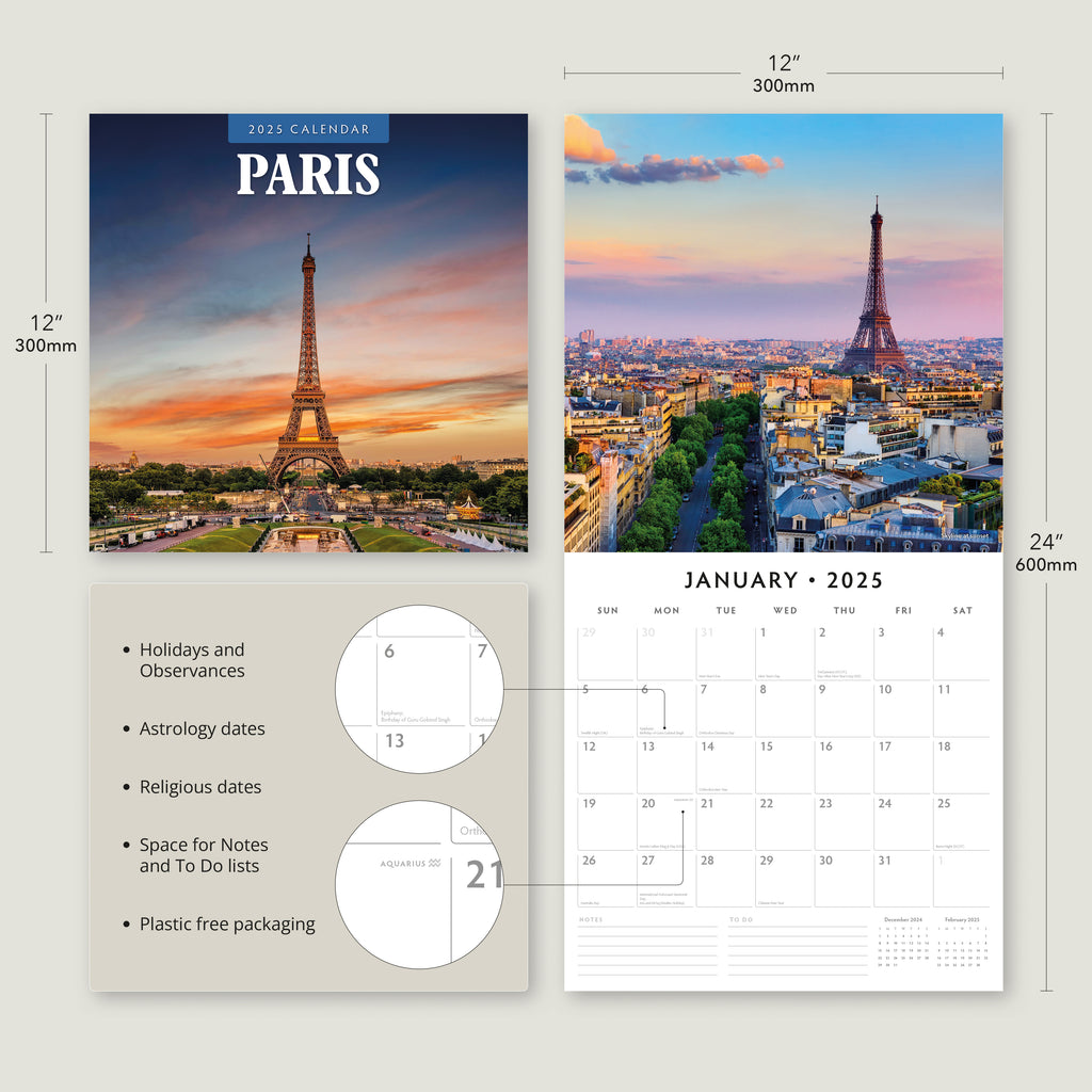 Paris 2025 Square Wall Calendar