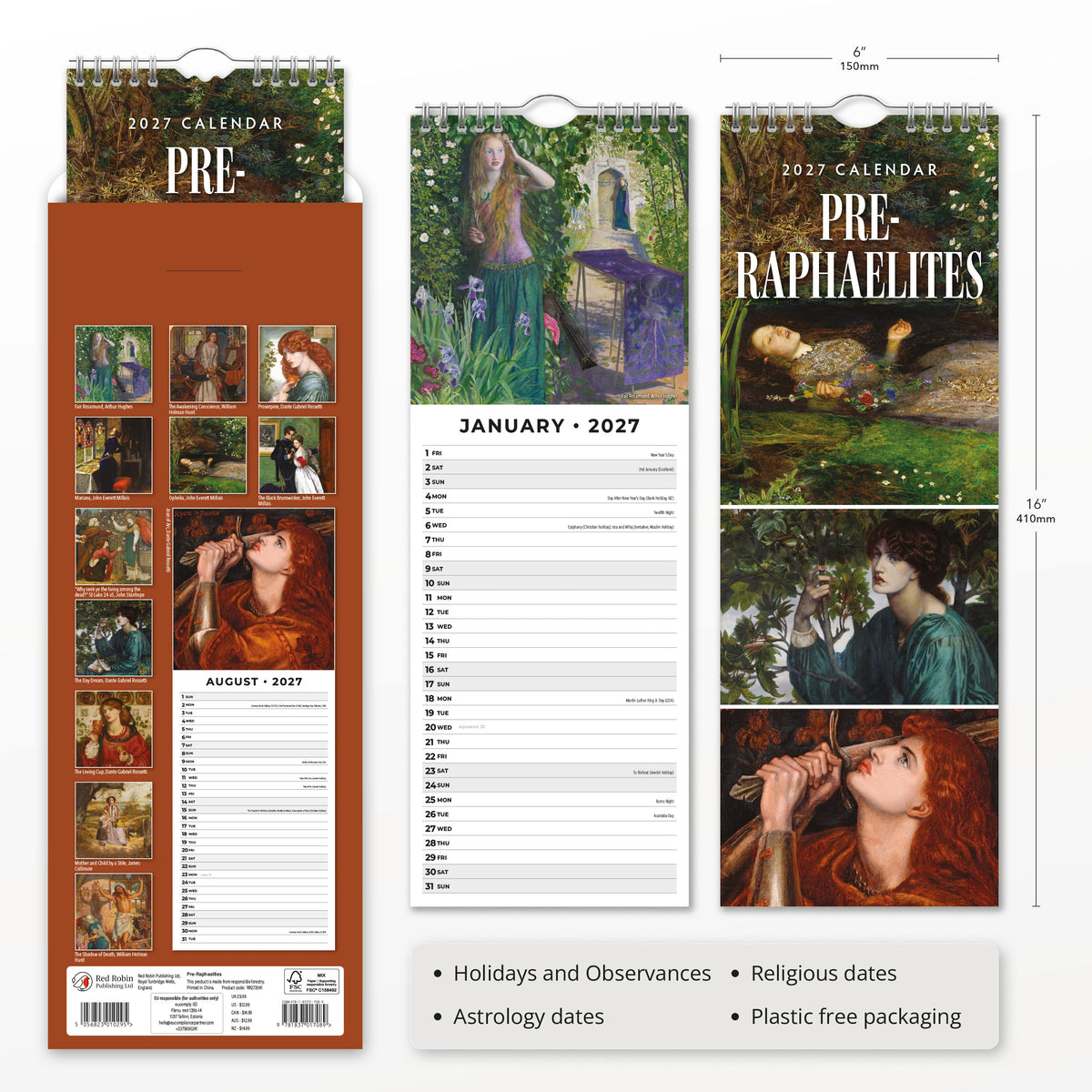 Pre-Raphaelites 2027 Slim Wall Calendar