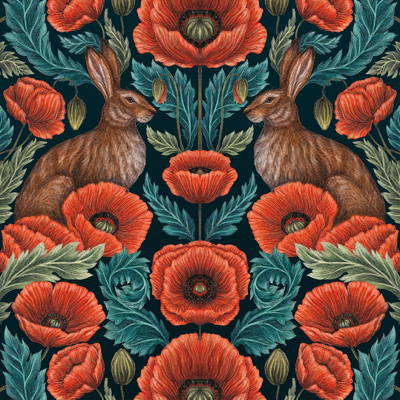 Poppy Red Hares by Catherine Rowe Blank Greeting Card with Envelope