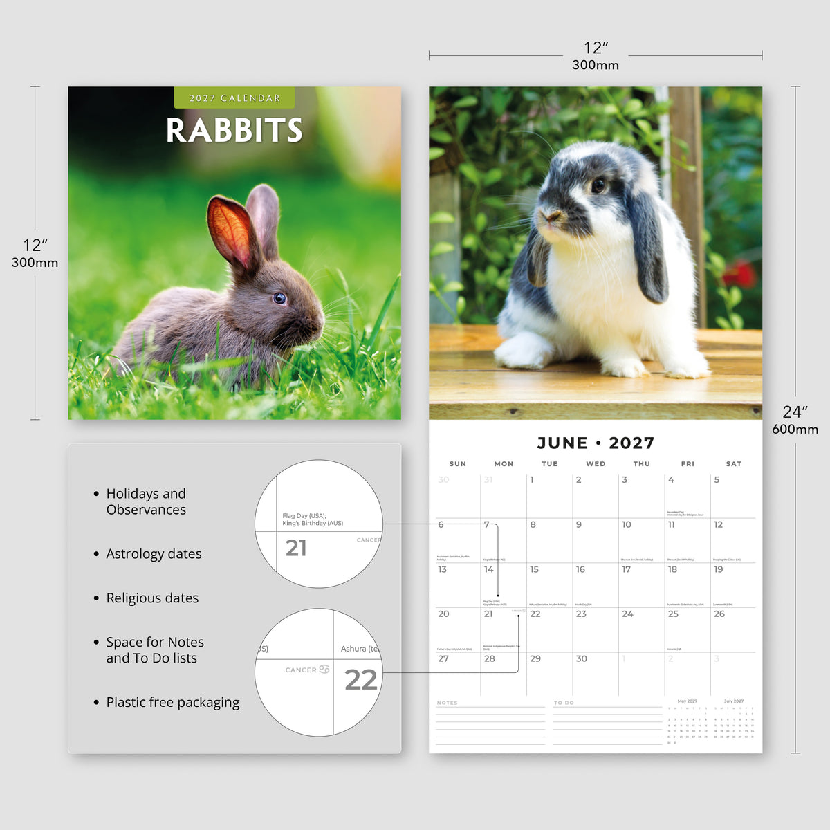 Rabbits 2027 Square Wall Calendar
