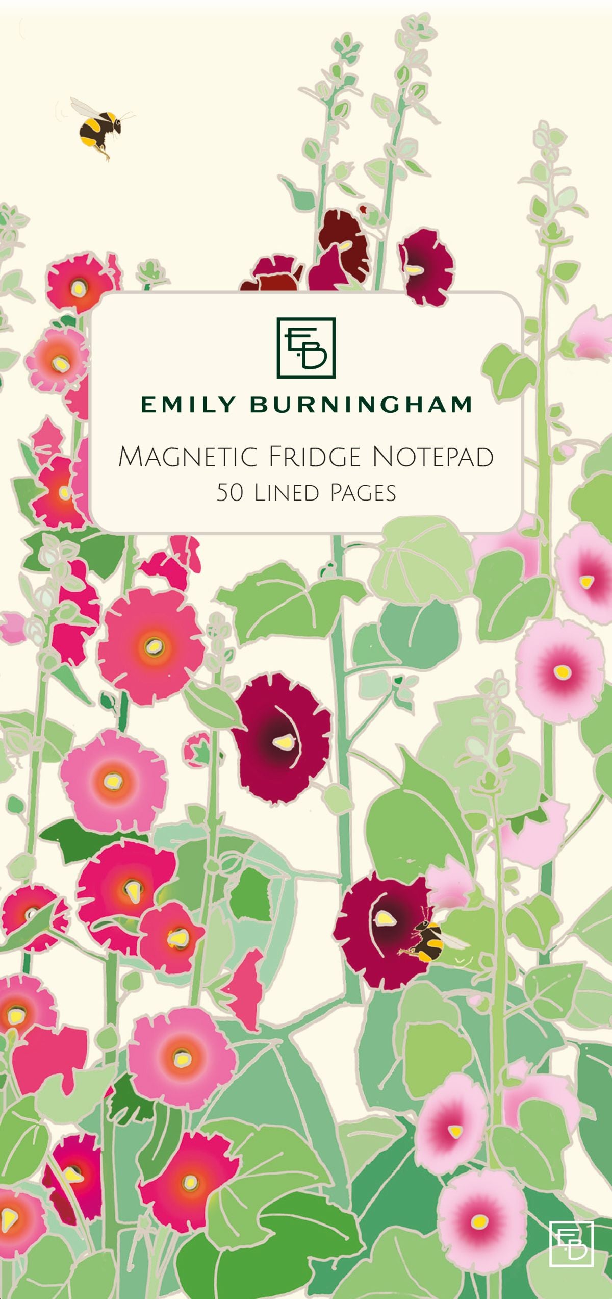 Emily Burningham Hollyhocks Magnetic Fridge Notepad - Bee's Emporium