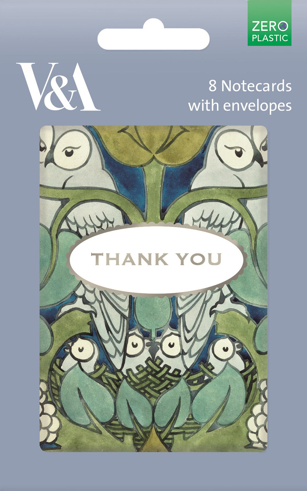 V&A Voysey The Owl 8 Thank You Notecards & Envelopes - Bee's Emporium