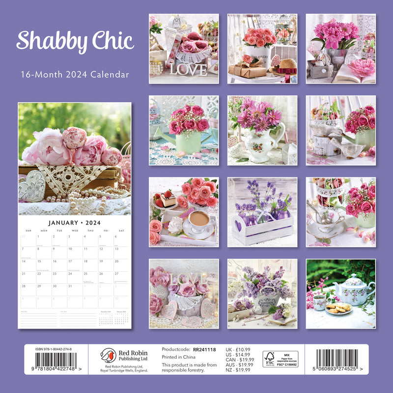 Shabby Chic 2024 Square Wall Calendar