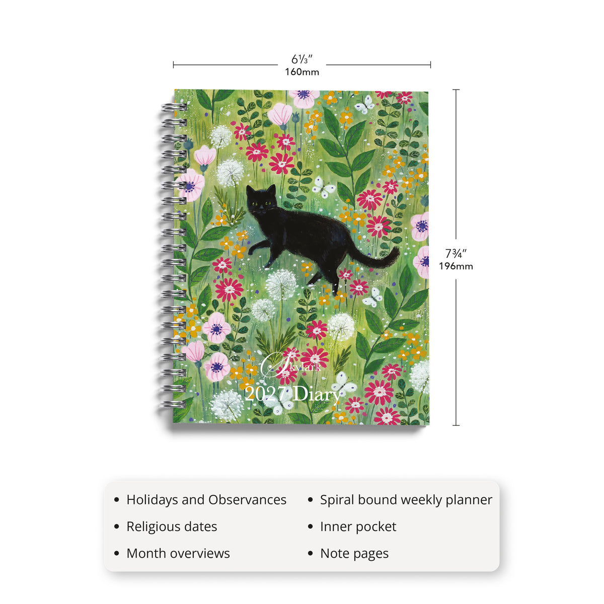 Skylark - Cat's Garden by Lucy Grossmith 2027 A5 Spiral Diary
