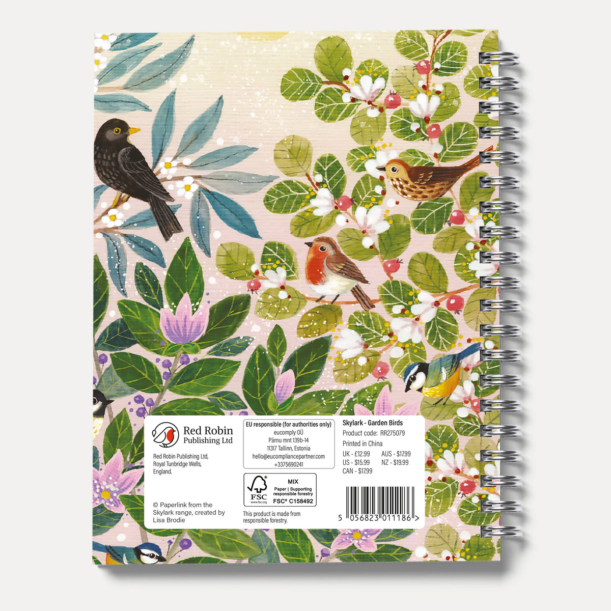 Skylark - Garden Birds by Lucy Grossmith 2027 A5 Spiral Diary