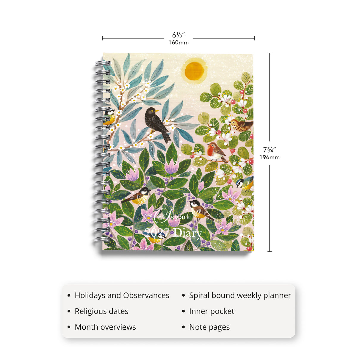 Skylark - Garden Birds by Lucy Grossmith 2027 A5 Spiral Diary