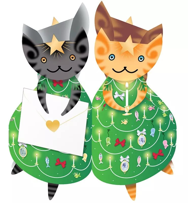 Starry Nights Christmas Cats 3D Greeting Card with Envelope