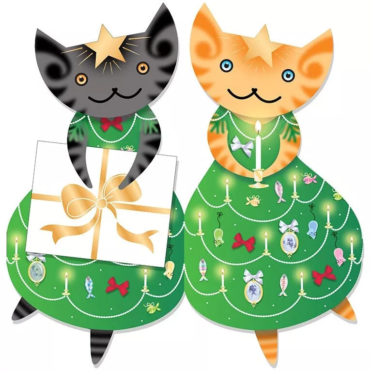 Starry Nights Christmas Cats 3D Greeting Card with Envelope