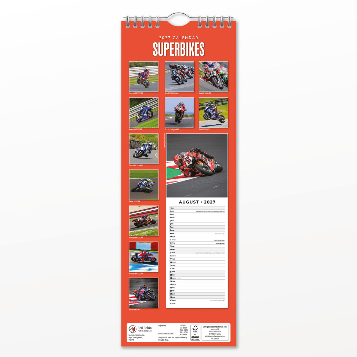 Superbikes 2027 Slim Wall Calendar