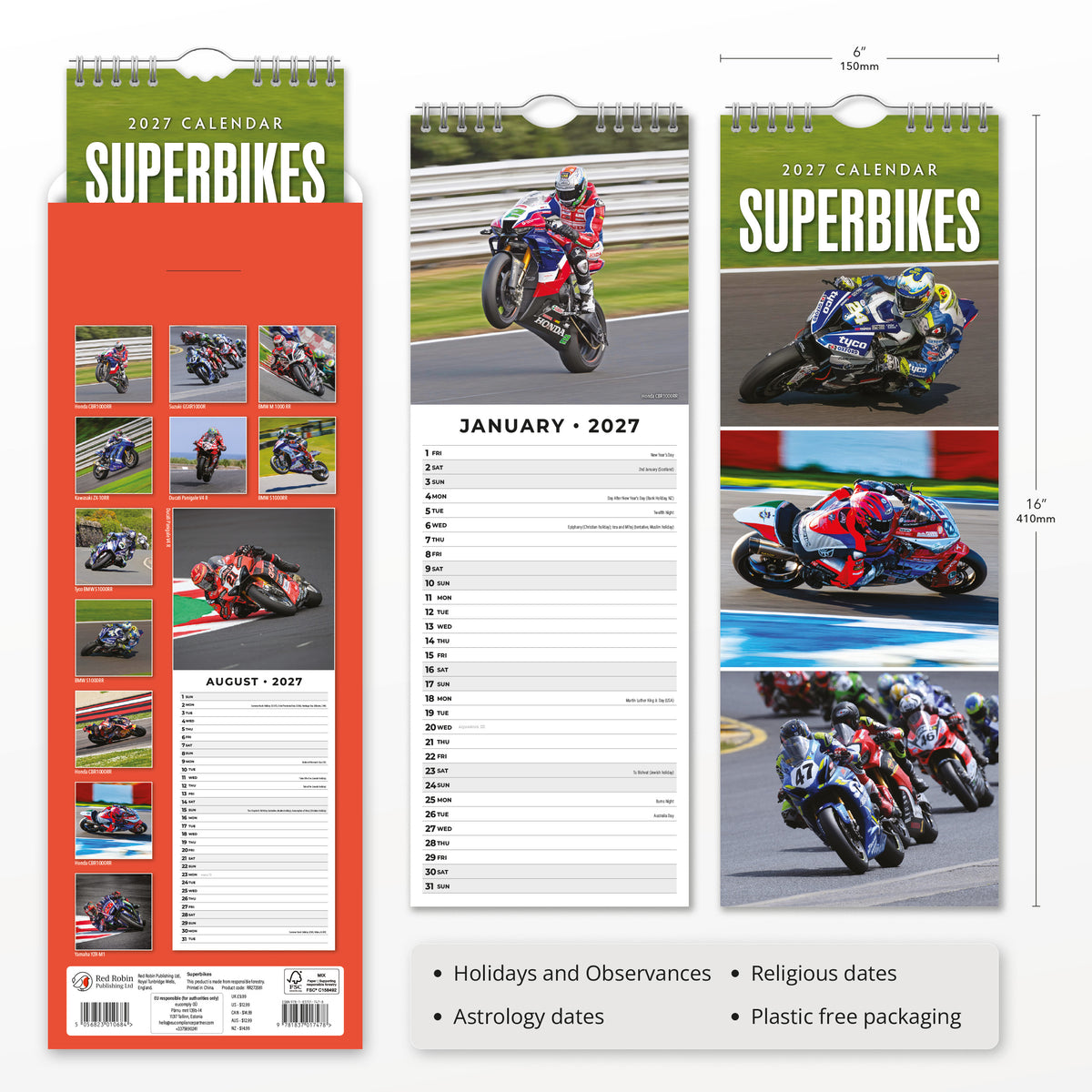Superbikes 2027 Slim Wall Calendar