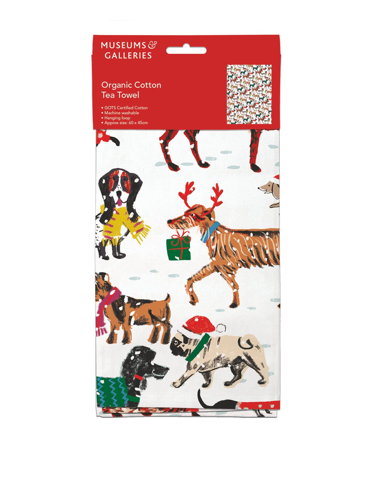 Winter Walkies by Louise Cunningham Organic Cotton Tea Towel
