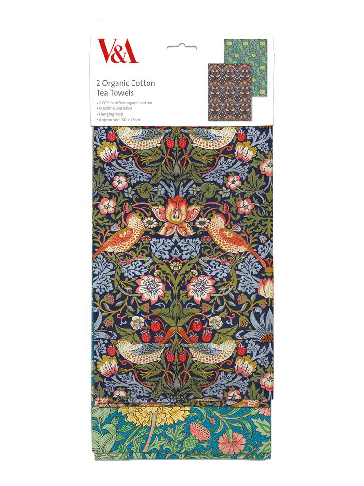 V&A William Morris Designs Set of 2 Organic Cotton Tea Towels - Bee's Emporium