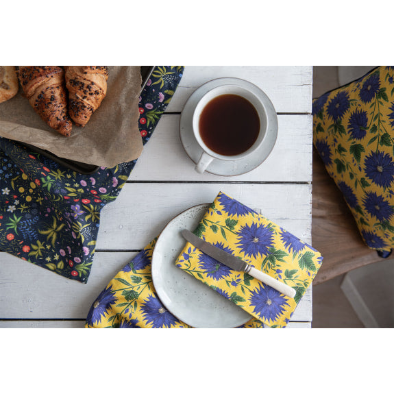Catherine Rowe Blue Flowers & Medieval Floral Set of 2 Organic Cotton Tea Towels - Bee's Emporium