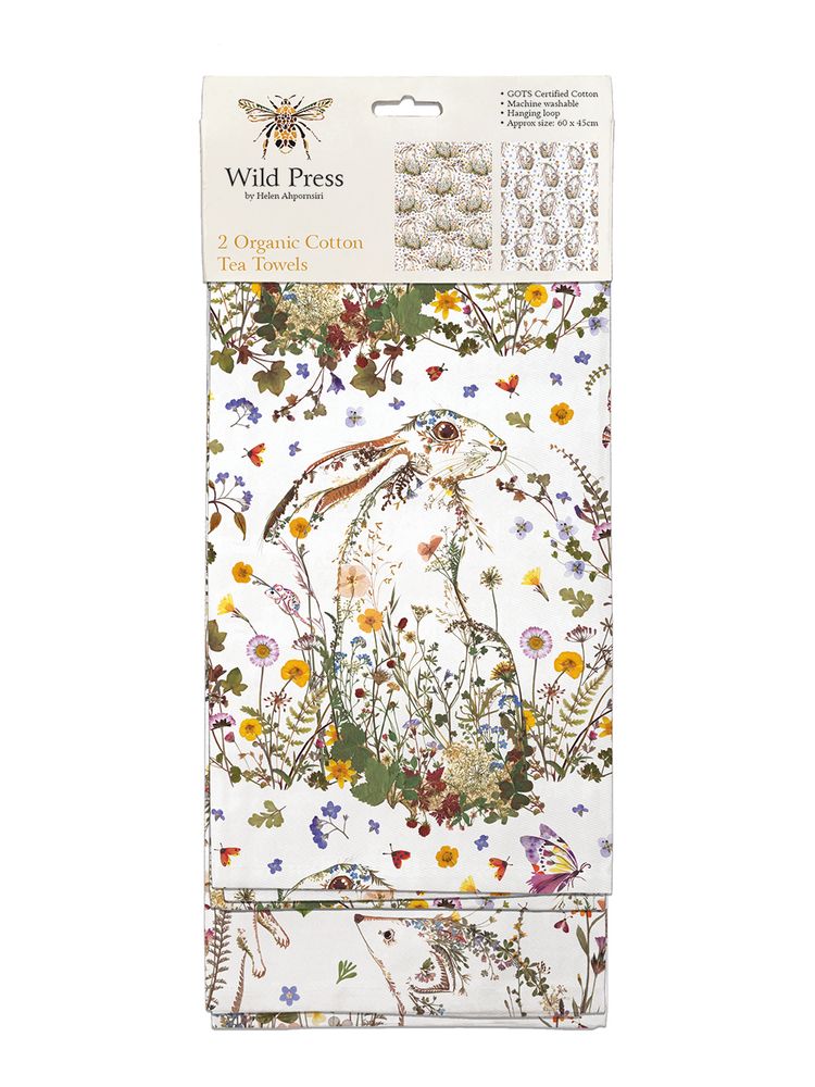 Wild Press Wildflower Hare & Hedgehogs Set of 2 Organic Cotton Tea Towels - Bee's Emporium