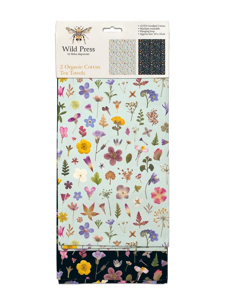 Wild Press Mint & Black Meadow Set of 2 Organic Cotton Tea Towels - Bee's Emporium