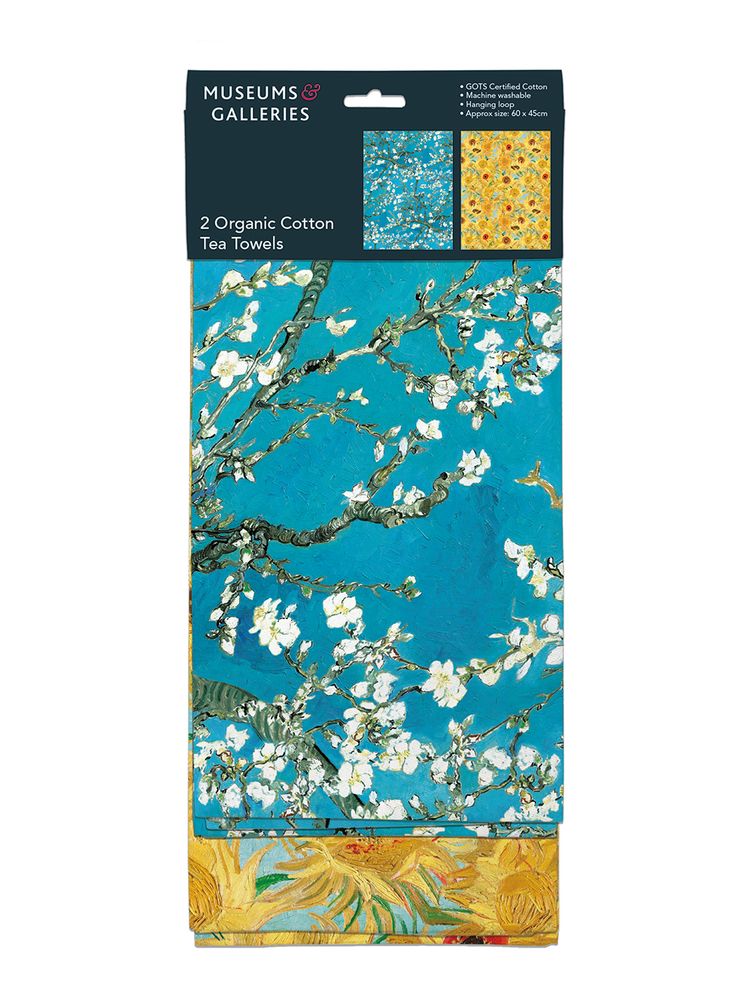 Vincent Van Gogh Almond Blossom & Sunflowers Set of 2 Organic Cotton Tea Towels