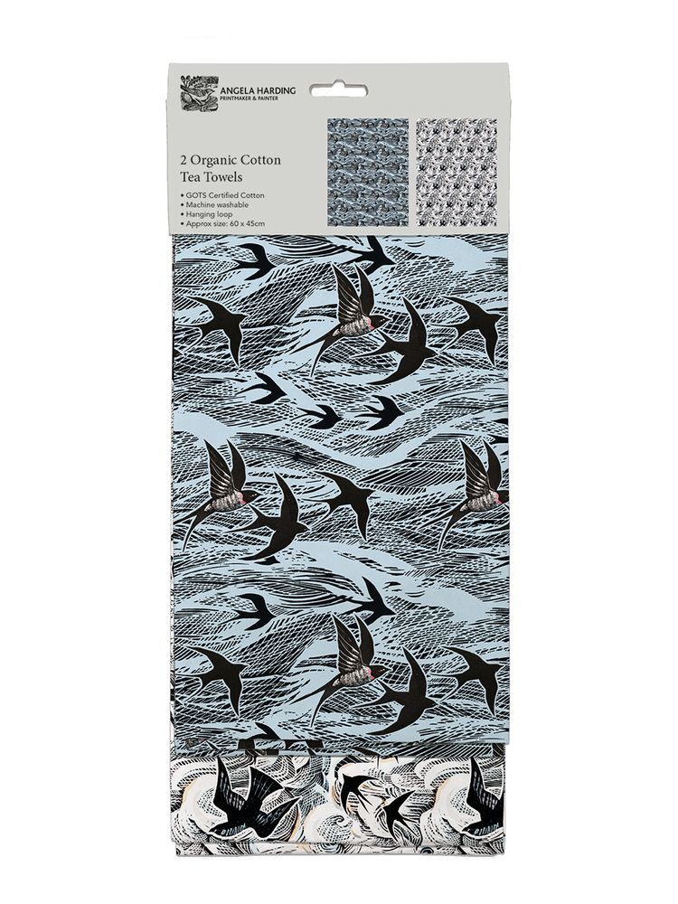 Angela Harding Swallow and Sea Set of 2 Organic Cotton Tea Towels