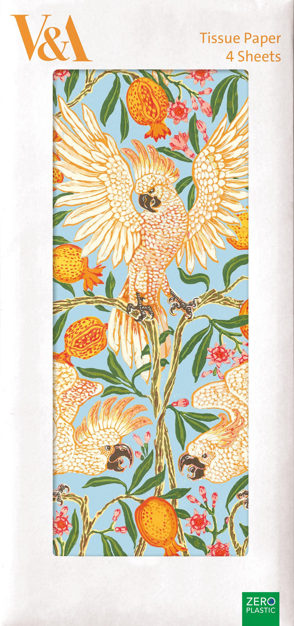 V&A Cockatoo and Pomegranate Pack of 4 Sheets of Tissue Paper - Bee's Emporium