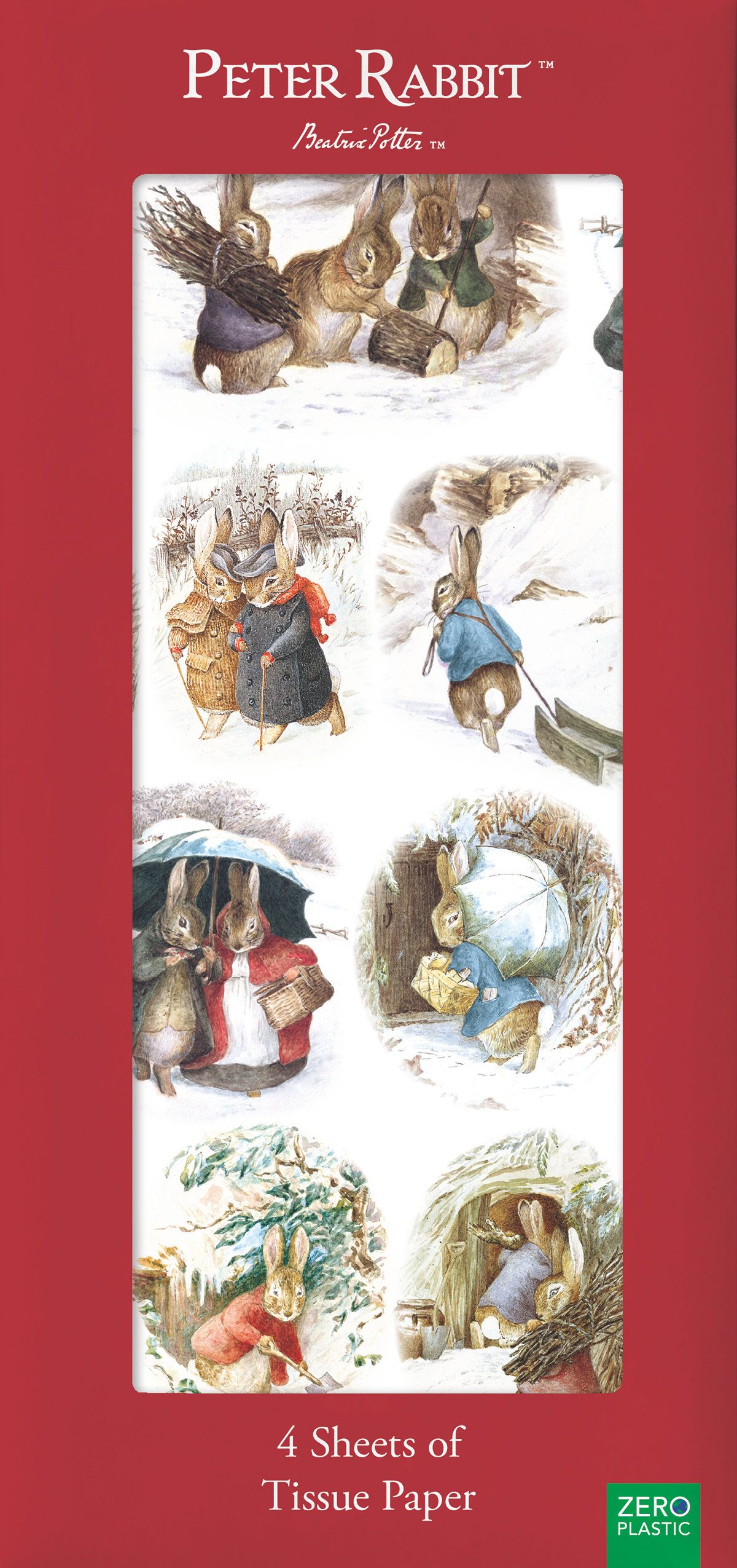 Peter Rabbit A Winter's Tale by Beatrix Potter Pack of 4 Sheets of Festive Tissue Paper