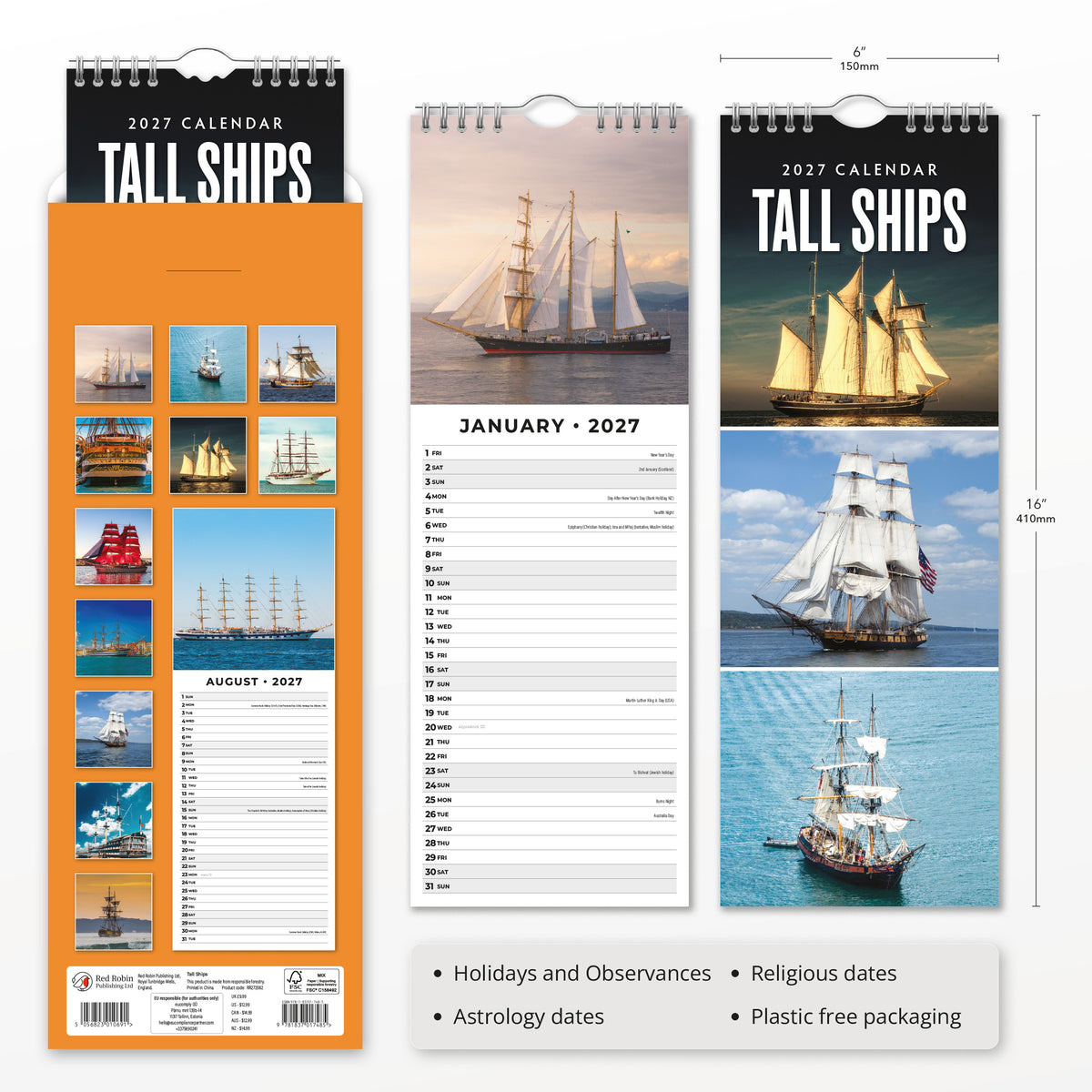 Tall Ships 2027 Slim Wall Calendar