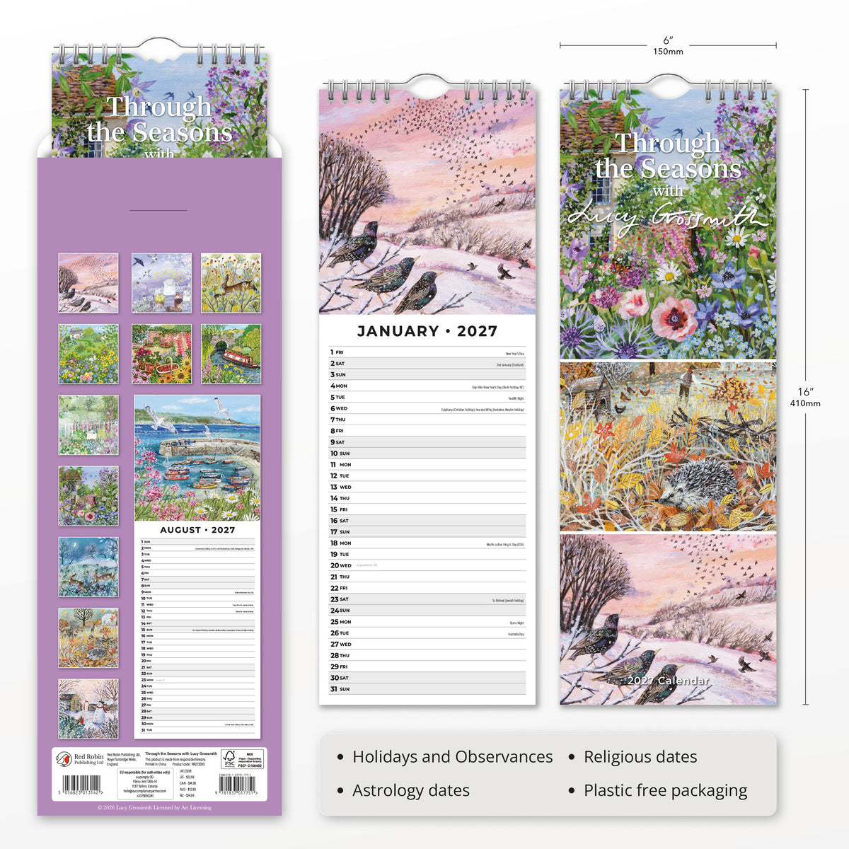 Through the Seasons with Lucy Grossmith 2027 Slim Wall Calendar