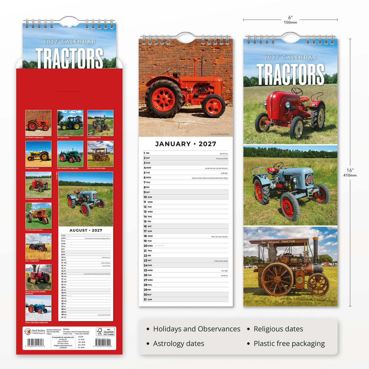 Tractors 2027 Slim Wall Calendar