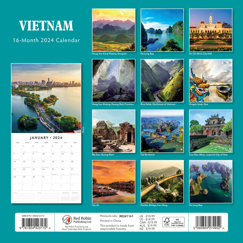 Vietnam 2024 Square Wall Calendar
