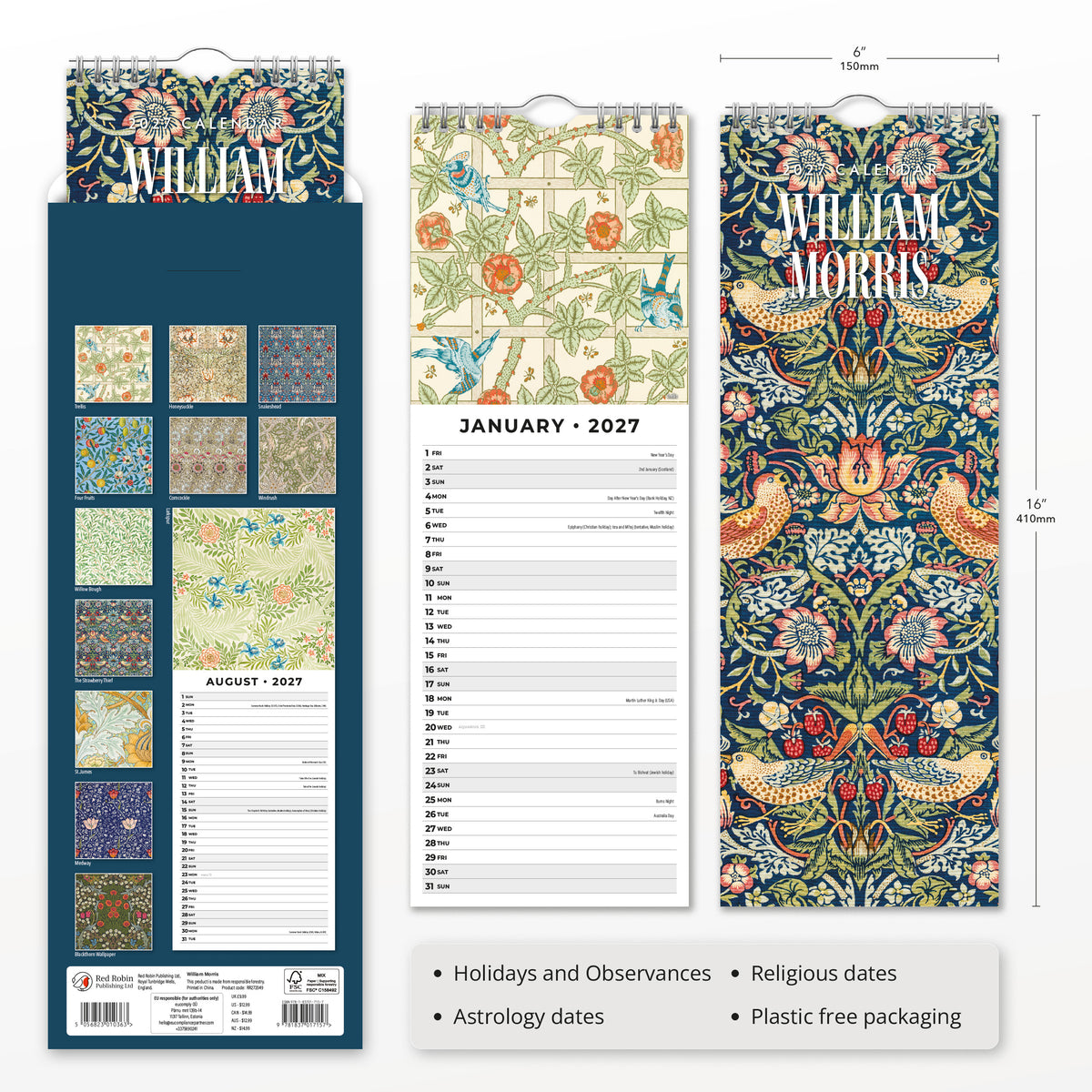 William Morris 2027 Slim Wall Calendar