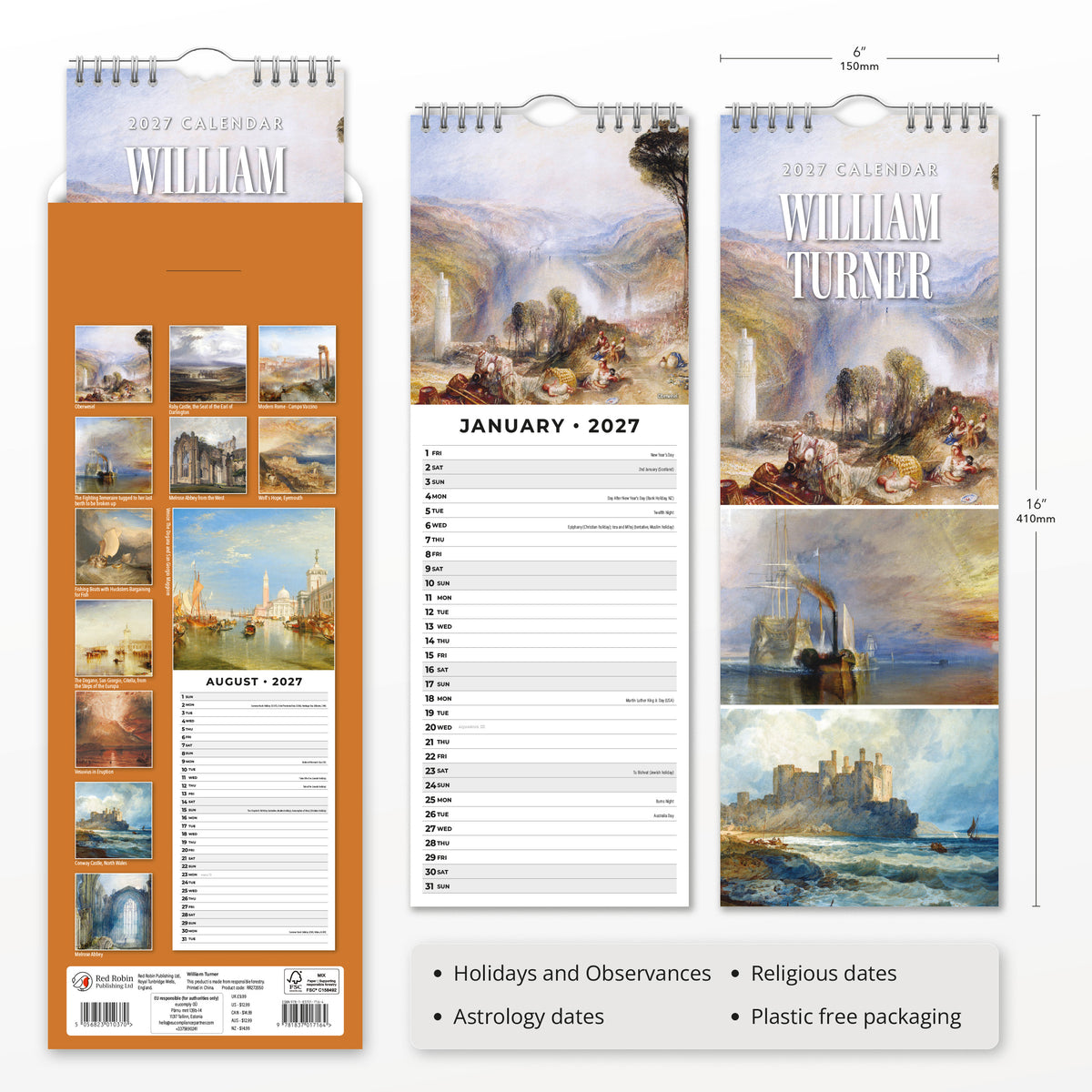 William Turner 2027 Slim Wall Calendar
