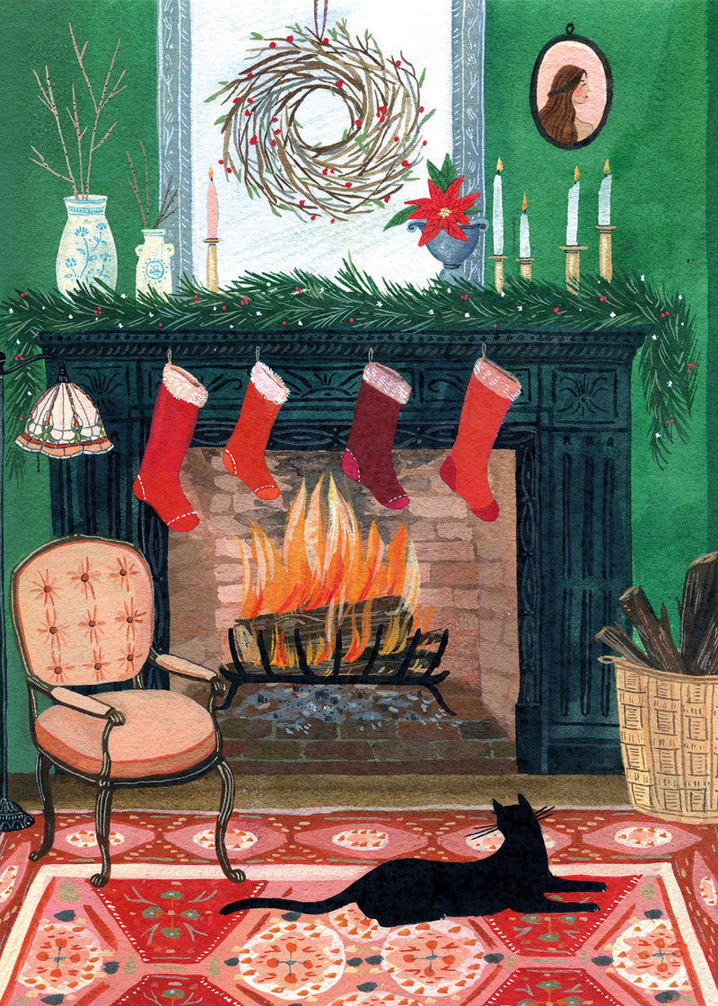 Festive Fireplace by Becca Stadtlander Pack of 8 Charity Christmas Cards