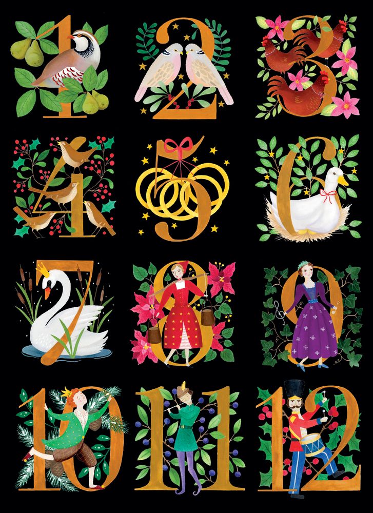 The Twelve Days of Christmas by Bex Parkin Pack of 8 Charity Christmas Cards