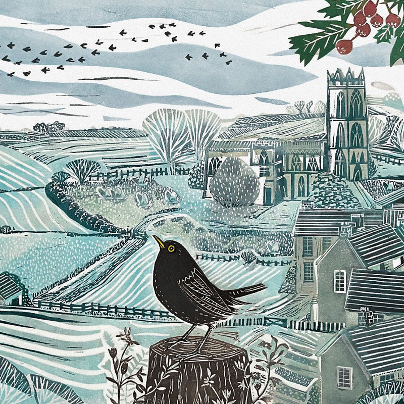 Winter Blackbird by Alison Headley Pack of 5 Charity Christmas Cards