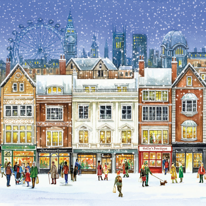 Christmas Shopping in London by Fiona Osbaldstone Pack of 5 Christmas Cards